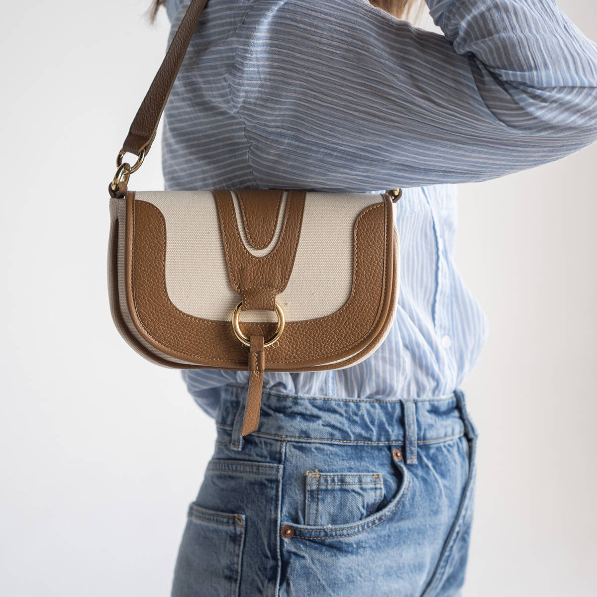 Faro bag with natural leather and canvas